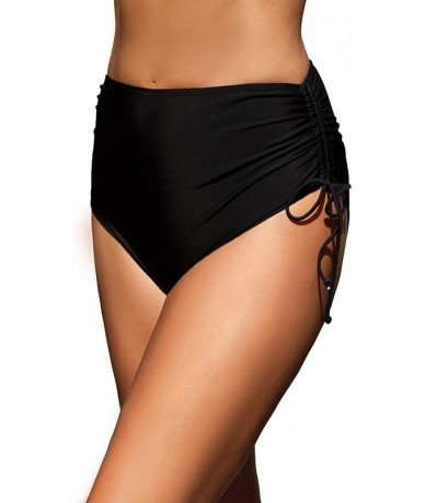 Bottoms Women High Waisted Bikini Bottoms Ruched Swim Brief Short Tankinis - Black-side Tie - C2193G7K2EK $26.27