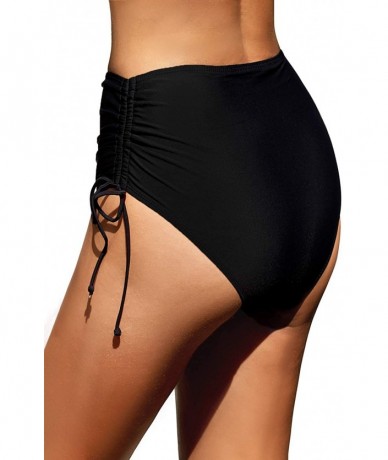 Bottoms Women High Waisted Bikini Bottoms Ruched Swim Brief Short Tankinis - Black-side Tie - C2193G7K2EK $26.27