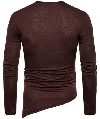 Rash Guards Blouse- Fashion Men Drawstring Casual Solid Long Sleeve O- Neck Tops Blouse T-Shirts - Coffee - CE18WU4EQD2 $42.76