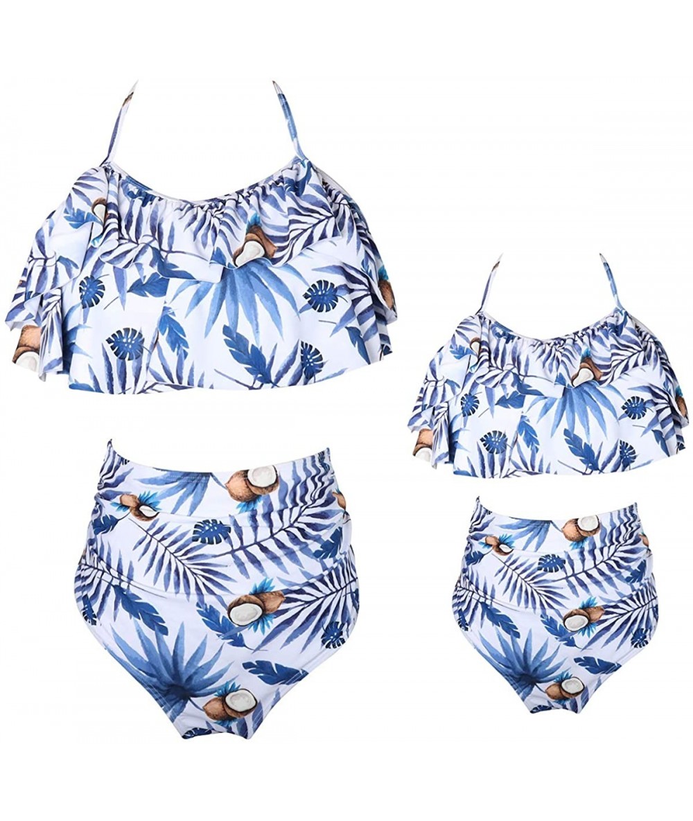 Sets Family Matching Mom Girls Bathing Suit Mommy and Me Swimsuit Swimwear Bikini Set - Blue - C018NS7L44H $25.56