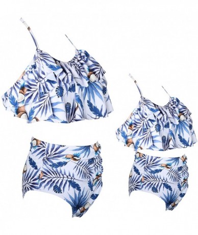 Sets Family Matching Mom Girls Bathing Suit Mommy and Me Swimsuit Swimwear Bikini Set - Blue - C018NS7L44H $25.56