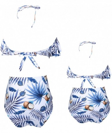 Sets Family Matching Mom Girls Bathing Suit Mommy and Me Swimsuit Swimwear Bikini Set - Blue - C018NS7L44H $25.56