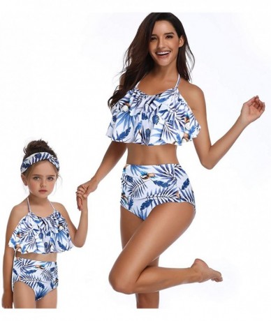 Sets Family Matching Mom Girls Bathing Suit Mommy and Me Swimsuit Swimwear Bikini Set - Blue - C018NS7L44H $25.56