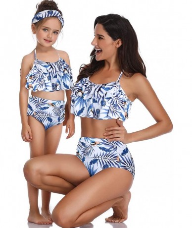 Sets Family Matching Mom Girls Bathing Suit Mommy and Me Swimsuit Swimwear Bikini Set - Blue - C018NS7L44H $25.56