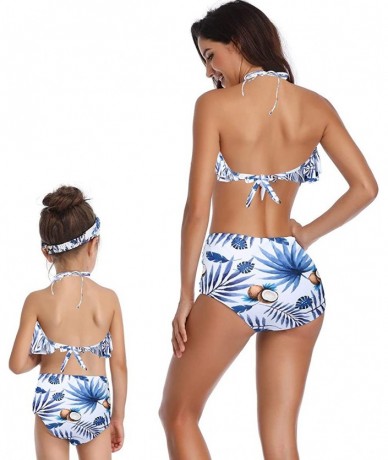 Sets Family Matching Mom Girls Bathing Suit Mommy and Me Swimsuit Swimwear Bikini Set - Blue - C018NS7L44H $25.56