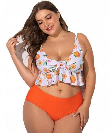 Sets Plus Size Swimwear Two Pieces Swimsuit Flounce Top with High Waist Bikini - Orange - CS194YDXU0S $58.40