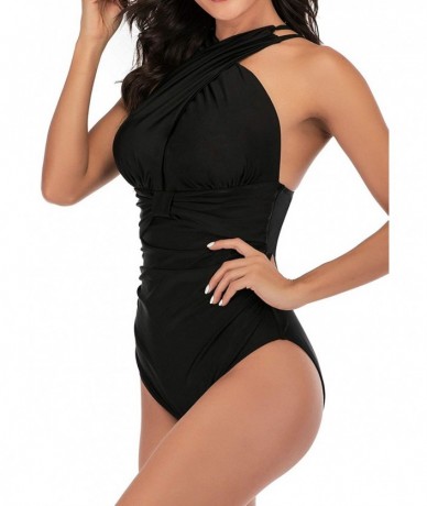 One-Pieces Athletic Monokini Tummy Control One Piece Swimsuit Plus Swimwear for Women - Black - C419625XO64 $44.38