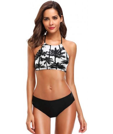 Sets Shark Anchor Mermaid Sloth Bikini Swimsuit Womens High Neck Halter Two Piece Bathing Suit - Black and White - C518OSY8M3...