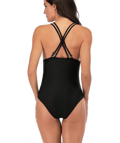 One-Pieces Athletic Monokini Tummy Control One Piece Swimsuit Plus Swimwear for Women - Black - C419625XO64 $44.38