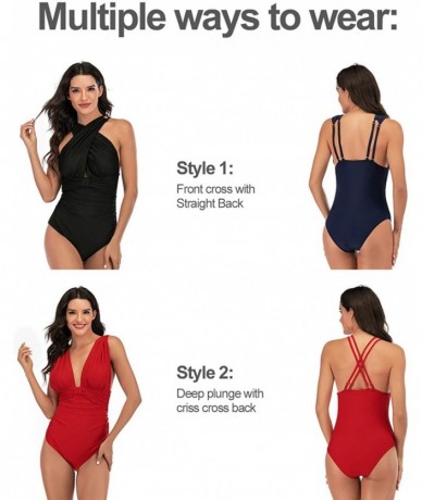 One-Pieces Athletic Monokini Tummy Control One Piece Swimsuit Plus Swimwear for Women - Black - C419625XO64 $44.38