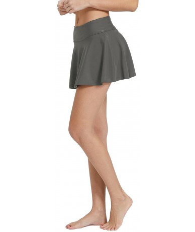 Tankinis Women's Swim Skirt High Waisted Flounce Swimming Skort Bikini Bottom Tankini Swimsuit - Grey - C31898L7T0H $36.02