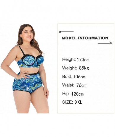 Sets Women Plus Size Swimsuits High Waist Strappy Floral Swimwear Push up Halter Neck Bikini Set mesh Two Piece Tummy Control...