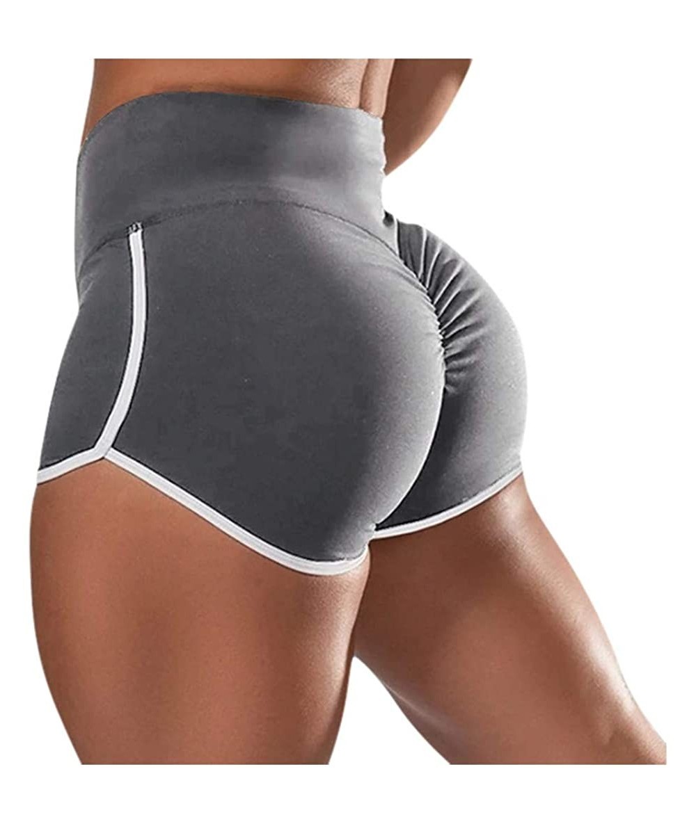 Cover-Ups Yoga Shorts for Women High Waist Tummy Control Ruched Athletic Yoga Shorts Butt Lifting Workout Running Short Grey ...