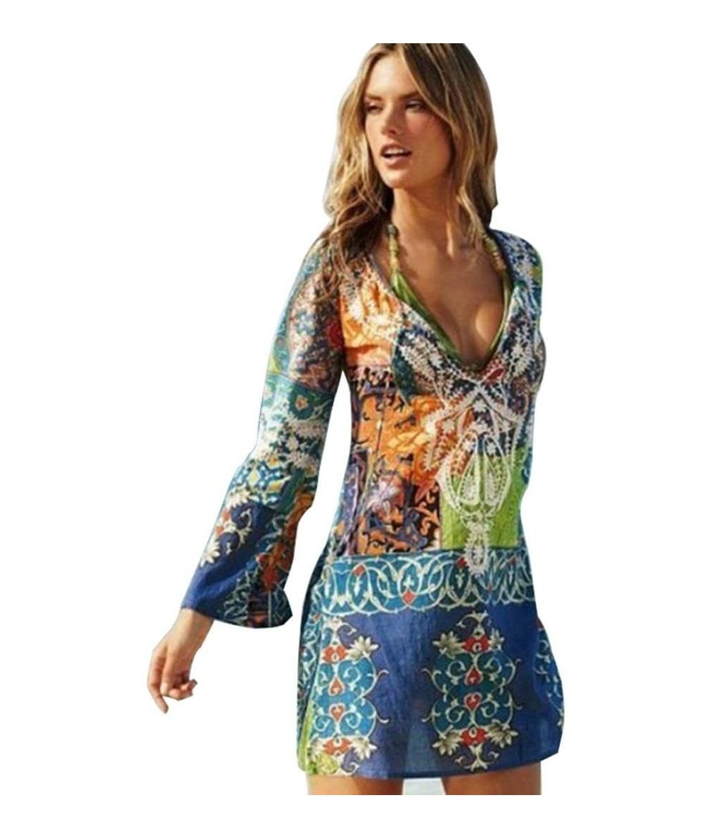 Cover-Ups Women Beach Dress-Sexy Print Bikini Swimwear Dress Cover Up Bathing Suit Axchongery (S- Colorful) - Colorful - CG18...