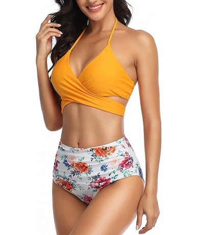 One-Pieces Swimsuits for Women Tummy Control-Summer Cross Strappy Two Piece High Waisted Floral Ruched Bikini Bathing Suits -...