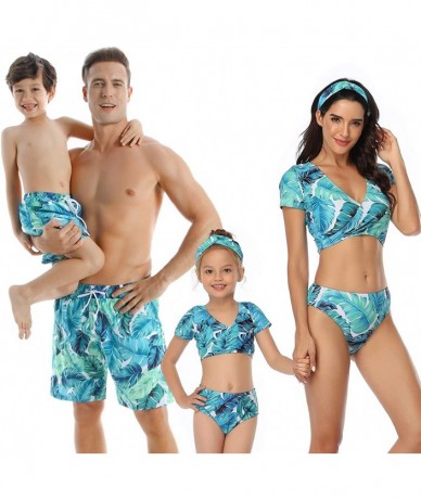 Sets Family Matching Swimsuits Mommy Daddy and Me Palm Printed Ruffle Swimwear Bathing Suits - Girls Green - C9194L8Q5MK $30.44