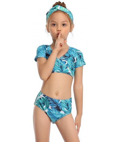 Sets Family Matching Swimsuits Mommy Daddy and Me Palm Printed Ruffle Swimwear Bathing Suits - Girls Green - C9194L8Q5MK $30.44