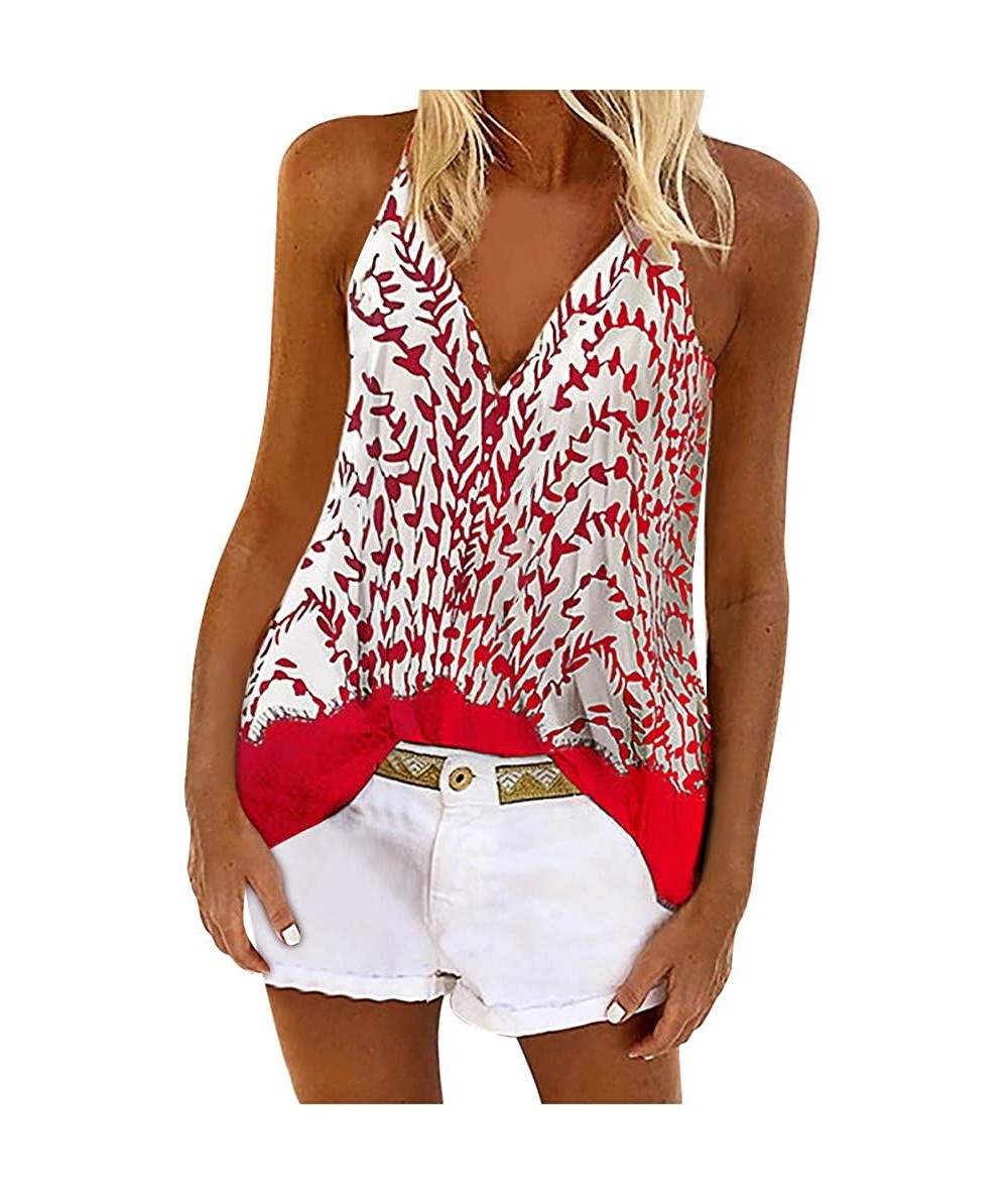 Board Shorts Womens Deep V Neck Wrap Spaghetti Strap Tank Tops Summer Sleeveless Shirts Blouses - Red_1 - C0198R6XK2C $28.58