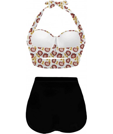 Sets Womens Colorful Sunflowers Botany Print Retro Bikini High Waisted Swimsuits - White-1 - C7196OUXQL3 $65.86