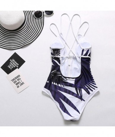 One-Pieces Bikini Swimsuit- Retro Women Bandage One Piece Bikini African Print Monokini Push Up Padded Bra Swimwear - Purple ...