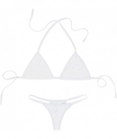 Sets 2Pcs Womens Halter Neck Bra Tops Micro G-String Bikini Lingerie Set Swimsuit Beachwear - White - CD197ZDK2N6 $31.75