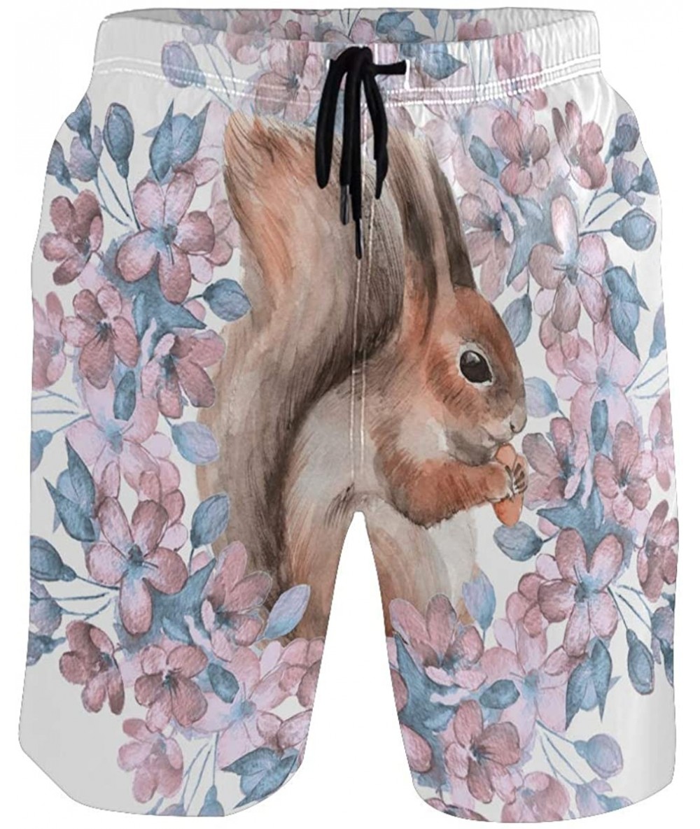 Board Shorts Men's Quick Dry Swim Trunks with Pockets Beach Board Shorts Bathing Suits - Squirrel and Flowers - C6195W3R0H5 $...