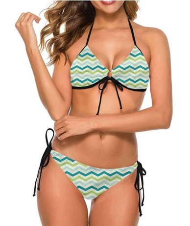 Bottoms Tie Bikini Swimsuit Set Chevron- Nostalgic Complex Zig Zag Cute Confy and Sexy - Multi 10-two-piece Swimsuit - CV19E7...