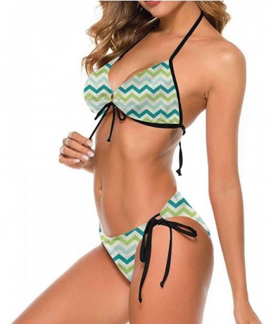 Bottoms Tie Bikini Swimsuit Set Chevron- Nostalgic Complex Zig Zag Cute Confy and Sexy - Multi 10-two-piece Swimsuit - CV19E7...