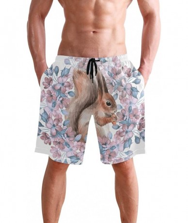 Board Shorts Men's Quick Dry Swim Trunks with Pockets Beach Board Shorts Bathing Suits - Squirrel and Flowers - C6195W3R0H5 $...