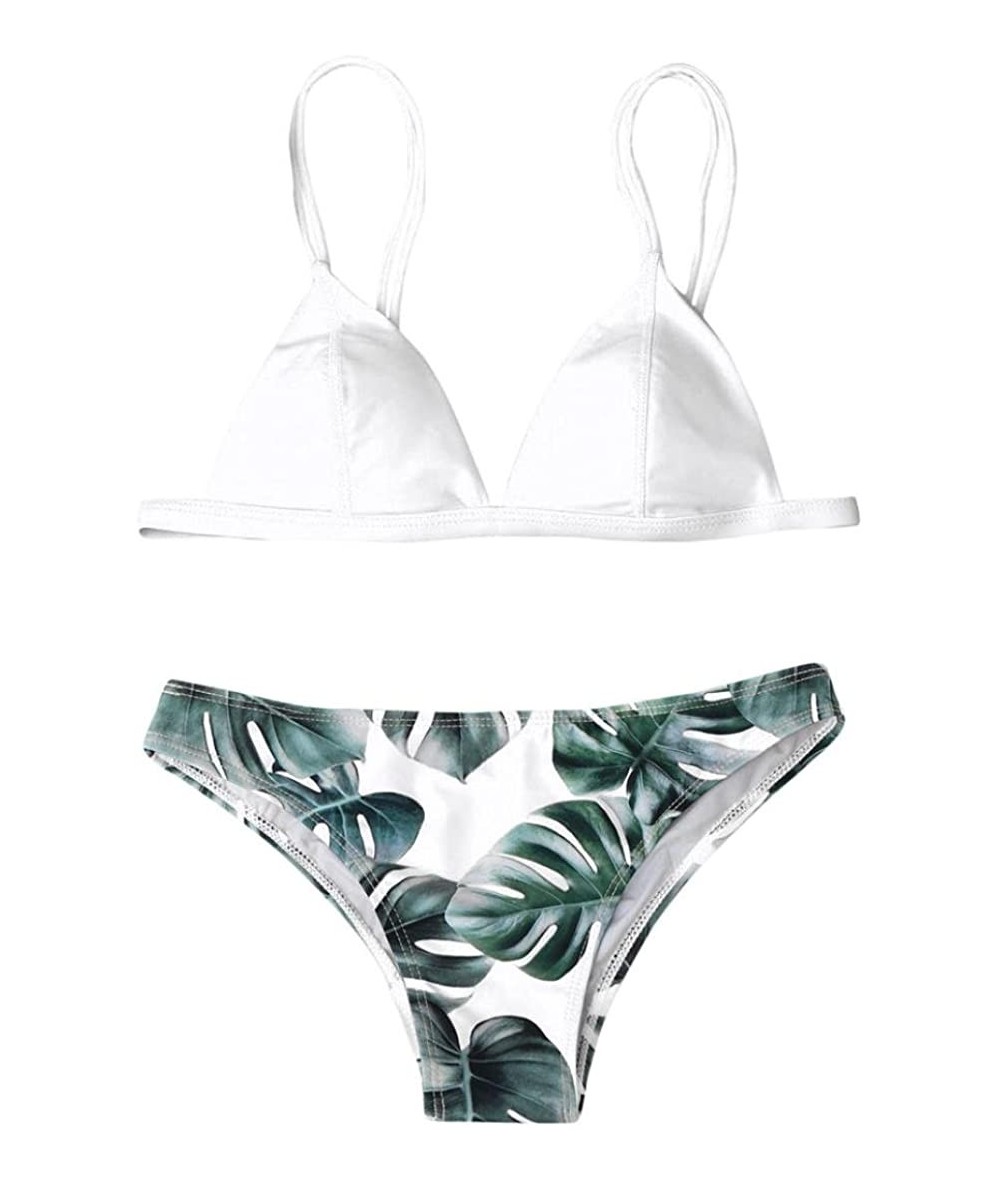 Sets Bikini Set 2018 Hot! Women Sexy Padded Push-up Leaf Print 2pcs Swimsuit Triangle Bathing Suits - White - CM18E6U7HXL $26.08