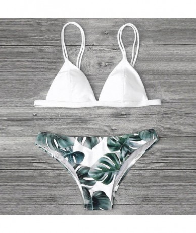 Sets Bikini Set 2018 Hot! Women Sexy Padded Push-up Leaf Print 2pcs Swimsuit Triangle Bathing Suits - White - CM18E6U7HXL $26.08