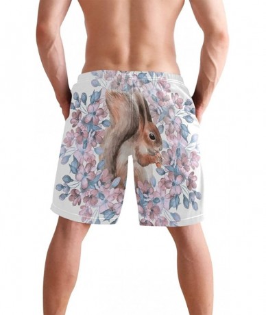 Board Shorts Men's Quick Dry Swim Trunks with Pockets Beach Board Shorts Bathing Suits - Squirrel and Flowers - C6195W3R0H5 $...