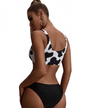 Sets Women's Sexy Bikini Swimsuit Tie Knot Front Swimwear Set - Cow - CT195GW6WNH $41.36