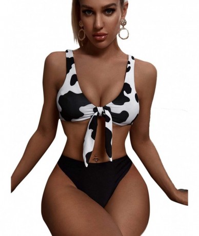 Sets Women's Sexy Bikini Swimsuit Tie Knot Front Swimwear Set - Cow - CT195GW6WNH $41.36