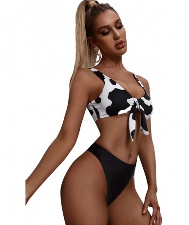 Sets Women's Sexy Bikini Swimsuit Tie Knot Front Swimwear Set - Cow - CT195GW6WNH $41.36