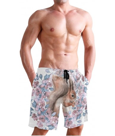 Board Shorts Men's Quick Dry Swim Trunks with Pockets Beach Board Shorts Bathing Suits - Squirrel and Flowers - C6195W3R0H5 $...