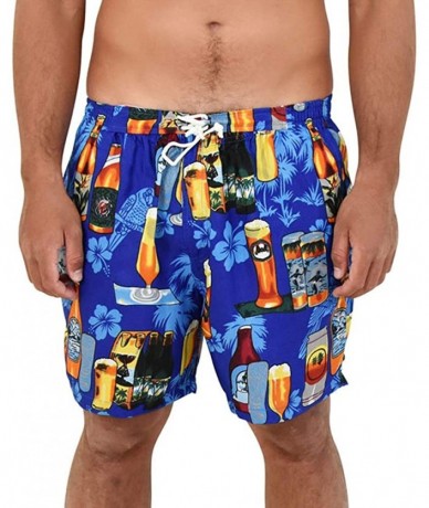 Board Shorts Mens Shorts Beer Bottles Hibiscus Party Casual Swim Quick Dry - Blue Beer - CS18GC4HKYK $30.71