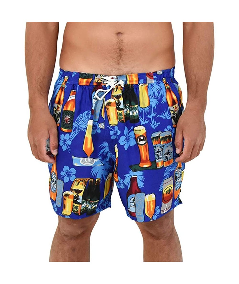 Board Shorts Mens Shorts Beer Bottles Hibiscus Party Casual Swim Quick Dry - Blue Beer - CS18GC4HKYK $30.71