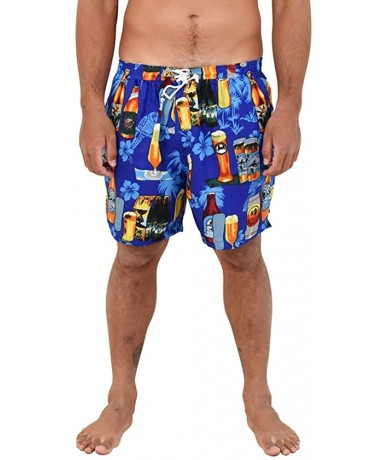 Board Shorts Mens Shorts Beer Bottles Hibiscus Party Casual Swim Quick Dry - Blue Beer - CS18GC4HKYK $30.71