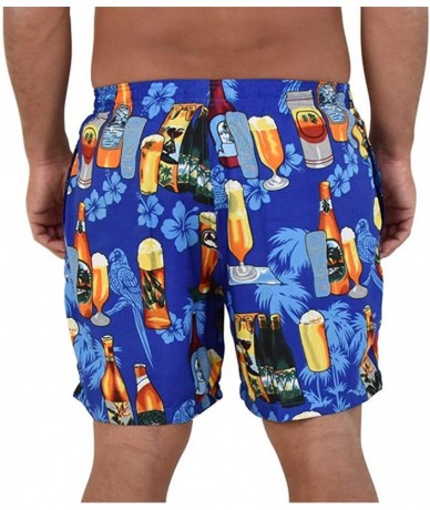 Board Shorts Mens Shorts Beer Bottles Hibiscus Party Casual Swim Quick Dry - Blue Beer - CS18GC4HKYK $30.71