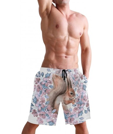 Board Shorts Men's Quick Dry Swim Trunks with Pockets Beach Board Shorts Bathing Suits - Squirrel and Flowers - C6195W3R0H5 $...