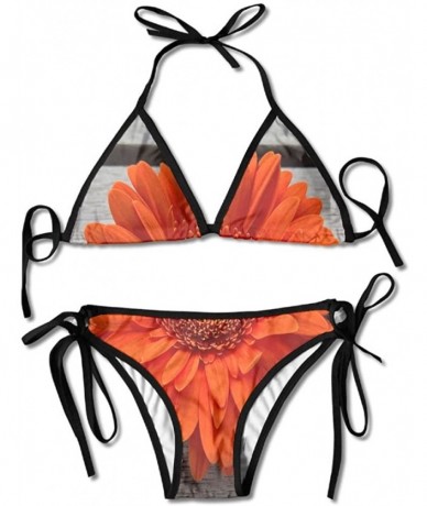 Racing Single Flower Gerbera Bloom Padded Top Bottom Bikini Swiming Suit Two Piece Suits - Black - CT189X25IR3 $44.11