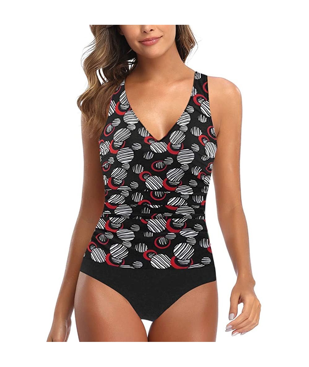 Racing Women Plus Size Swimsuit Print Padded Tankini Swim Jupmsuit Beachwear Swimwear - Red - CT194REA70O $30.13