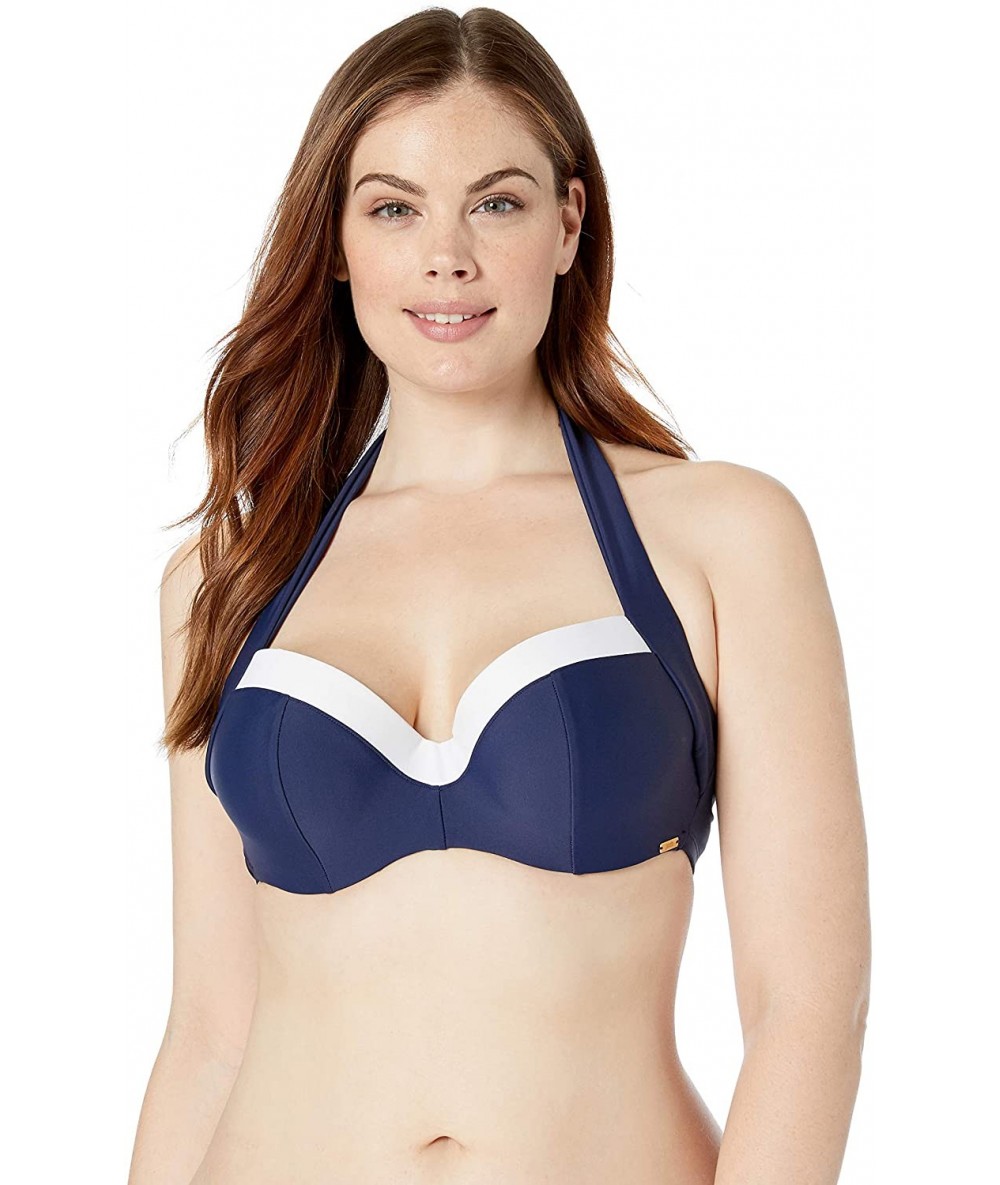 Tops Women's Plus Anya Cruise Bra Sized Molded Padded Multiway Bikini Top - Navy/White - CA18OIS0N4N $50.17