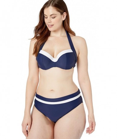 Tops Women's Plus Anya Cruise Bra Sized Molded Padded Multiway Bikini Top - Navy/White - CA18OIS0N4N $50.17