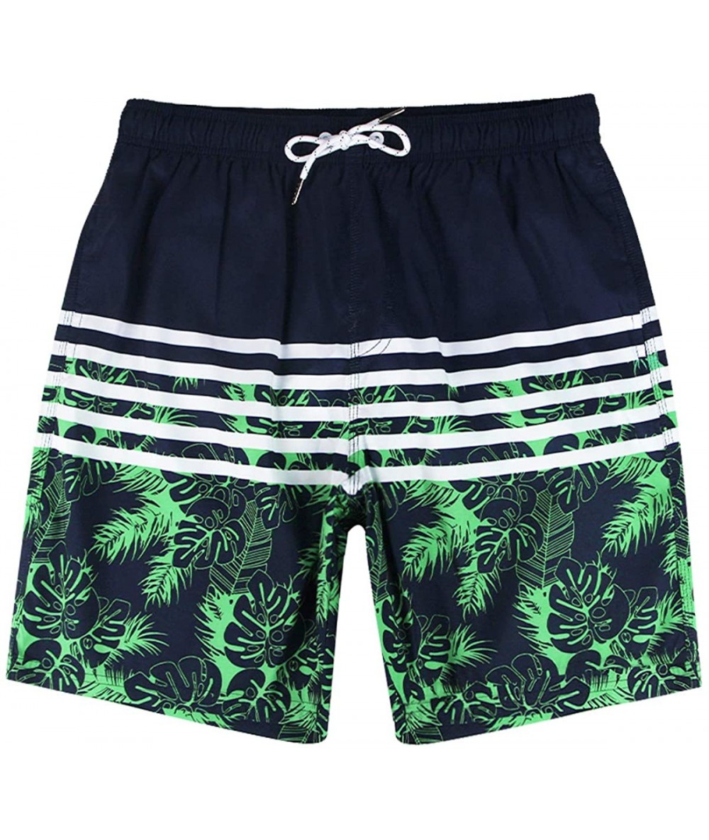 Board Shorts Mens Printed Swim Trunks Beach Shorts with Drawstring - Green Stripes - CN18YZSHT4W $32.10