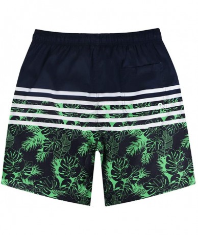 Board Shorts Mens Printed Swim Trunks Beach Shorts with Drawstring - Green Stripes - CN18YZSHT4W $32.10