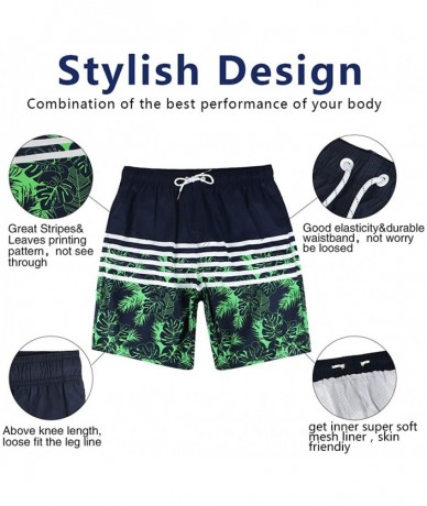 Board Shorts Mens Printed Swim Trunks Beach Shorts with Drawstring - Green Stripes - CN18YZSHT4W $32.10