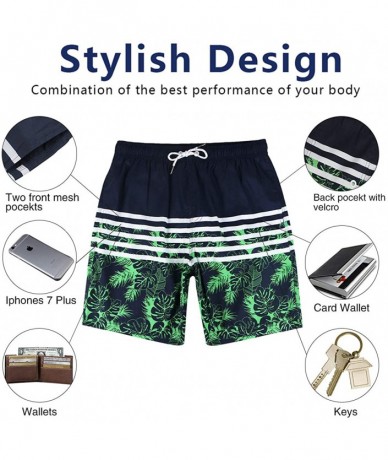 Board Shorts Mens Printed Swim Trunks Beach Shorts with Drawstring - Green Stripes - CN18YZSHT4W $32.10