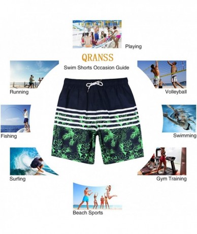 Board Shorts Mens Printed Swim Trunks Beach Shorts with Drawstring - Green Stripes - CN18YZSHT4W $32.10